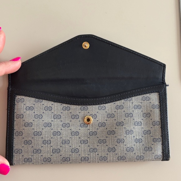 Gucci Black Gray Blue Gold Vintage Women's Wallet - Made in Italy - Picture 8 of 16